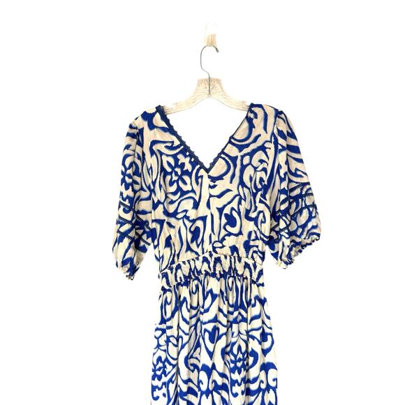 Umgee Dress Blue White V-Neck Whimsical Dainty Boho Chic Bohemian Lace Large - Picture 7 of 12